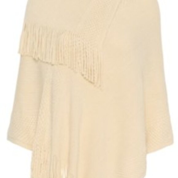 NWT Cream Knit Fringe Poncho one size - Picture 13 of 14